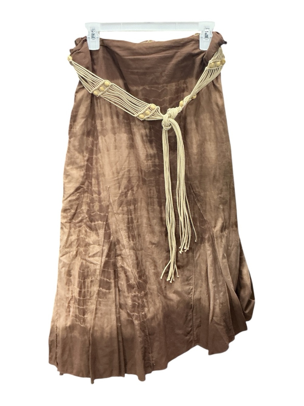 NY Collection Brown Maxi Skirt with Cream Braided Tassel Belt